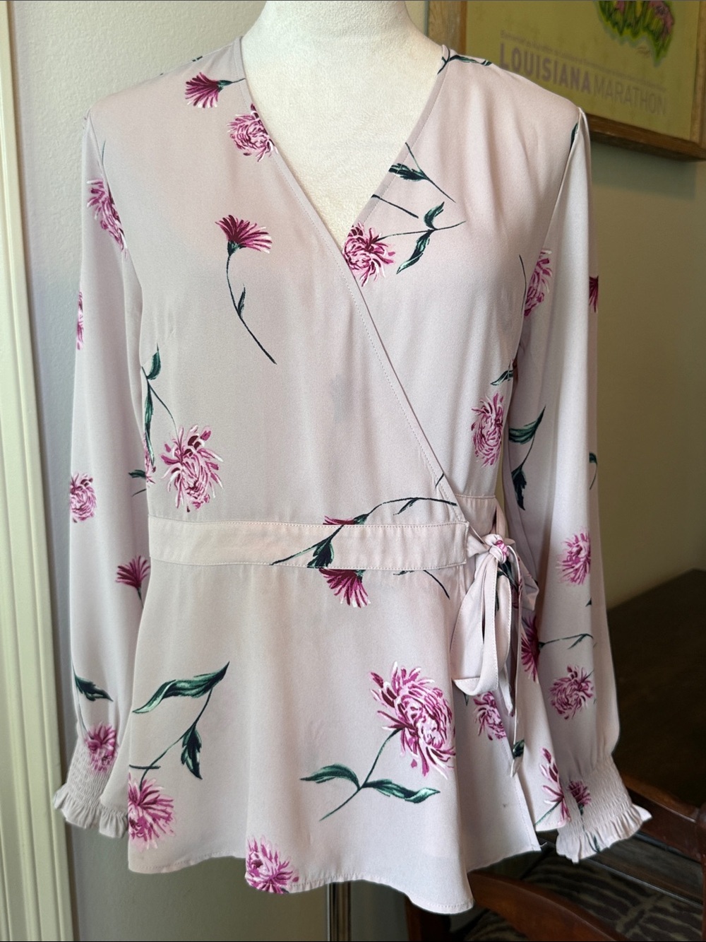 Ann Taylor Factory Pink Floral Wrap Blouse